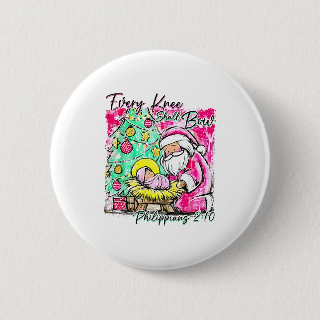 Every Knee Shall Bow Santa Christmas Nativity Scen Button (Vorderseite)