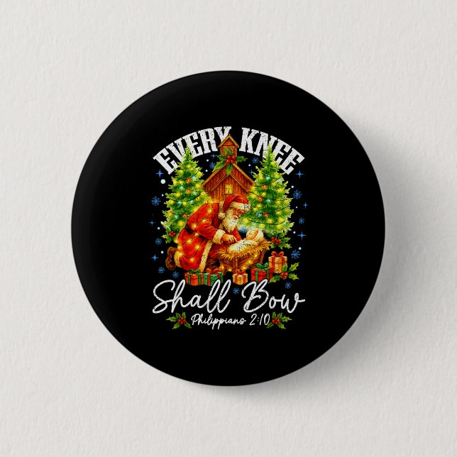 Every Knee Shall Bow Santa Christmas Nativity Scen Button (Vorderseite)