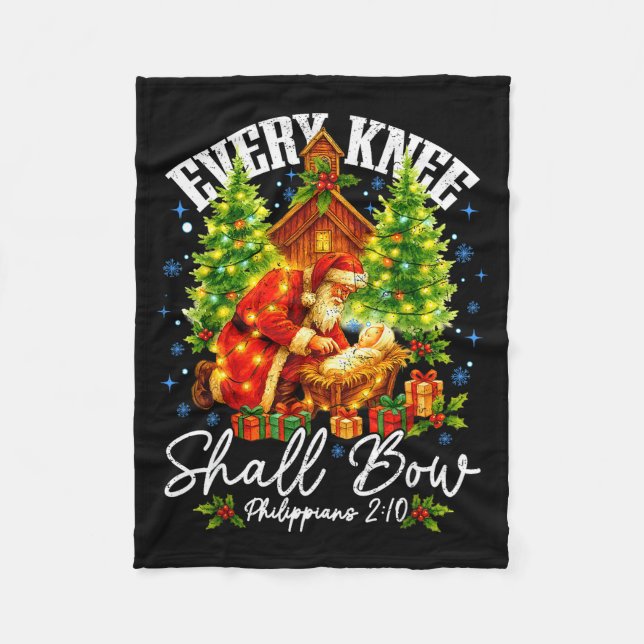 Every Knee Shall Bow Santa Christmas Nativity Scen Fleecedecke (Vorderseite)