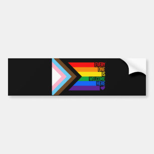 Everyone is Welcome Here (Progress Pride) Flag Autoaufkleber