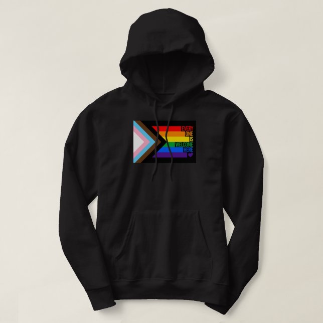 Everyone is Welcome Here (Progress Pride) Flag Hoodie (Design vorne)