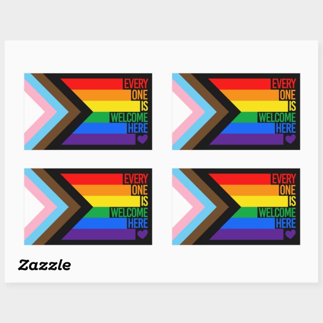 Everyone is Welcome Here (Progress Pride) Flag Rechteckiger Aufkleber (Blatt)