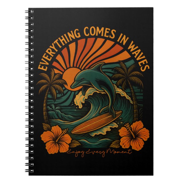 Everything Comes In Waves Retro Notizblock (Vorderseite)