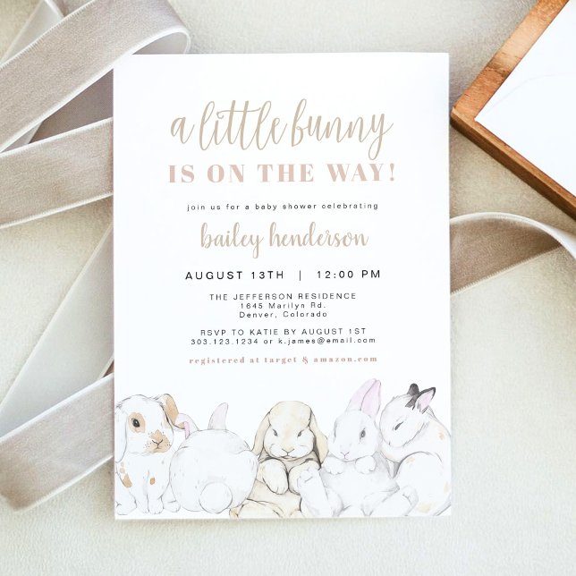 EVIE Niedlich Pastel Watercolor Bunny Baby Shower Einladung (Von Creator hochgeladen)