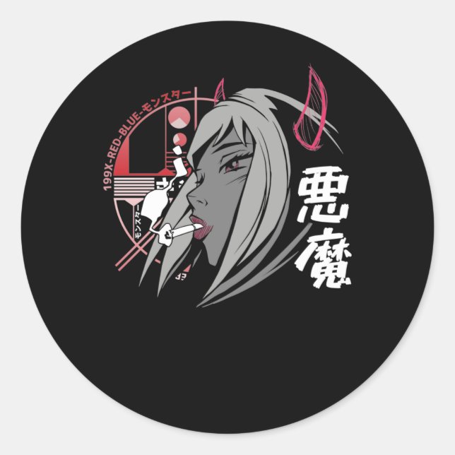 Evil Anime Sad Girl Otaku Japanisch Ästhetik Runder Aufkleber (Vorderseite)