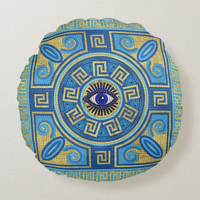 Evil-Aug-Mosaik-Tile-Ornament Rundes Kissen (Vorderseite)