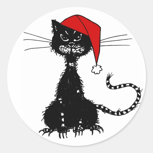 Evil Black Cat Christmas Runder Aufkleber (Vorderseite)