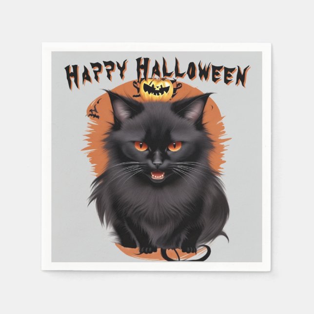 Evil Black Cat Halloween Paper Napkin Serviette (Vorderseite)