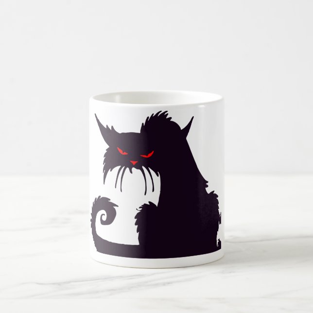 Evil Black Cat Silhouette mit Roten Augen Kaffeetasse (Mittel)