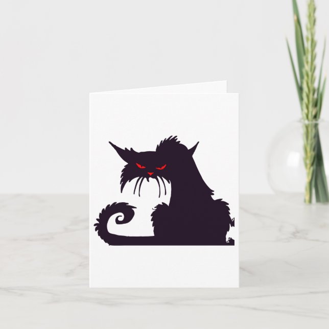 Evil Black Cat Silhouette mit Roten Augen Karte (Vorderseite)