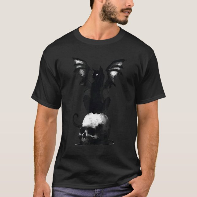 Evil Cat Bat Skull Devil Beängstigend Costume Hall T-Shirt (Vorderseite)