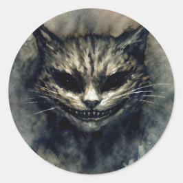Evil Cat Lächeln Wasserfarbe Kunst Runder Aufkleber