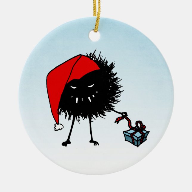 Evil Christmas Bug Opening Present Keramikornament (Vorne)