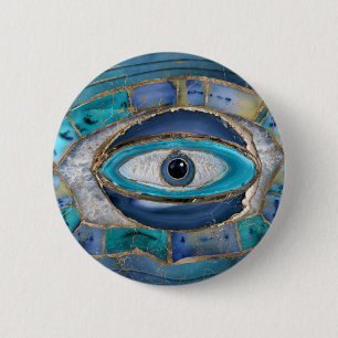 Evil Eye Amulet Agate und Gold Button
