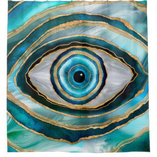 Evil Eye Amulet Aquarellmarmor und Gold Duschvorhang