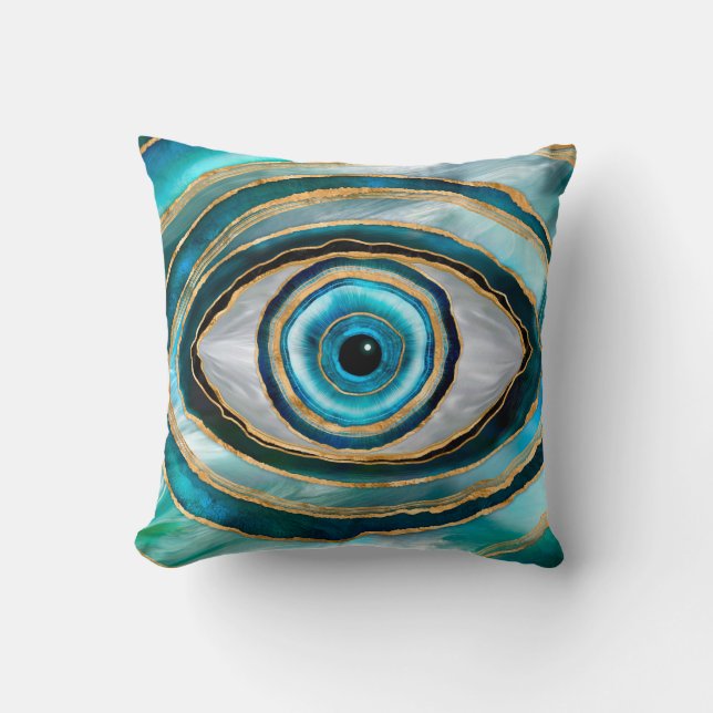 Evil Eye Amulet Aquarellmarmor und Gold Kissen (Vorderseite)