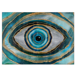 Evil Eye Amulet Aquarellmarmor und Gold Schneidebrett