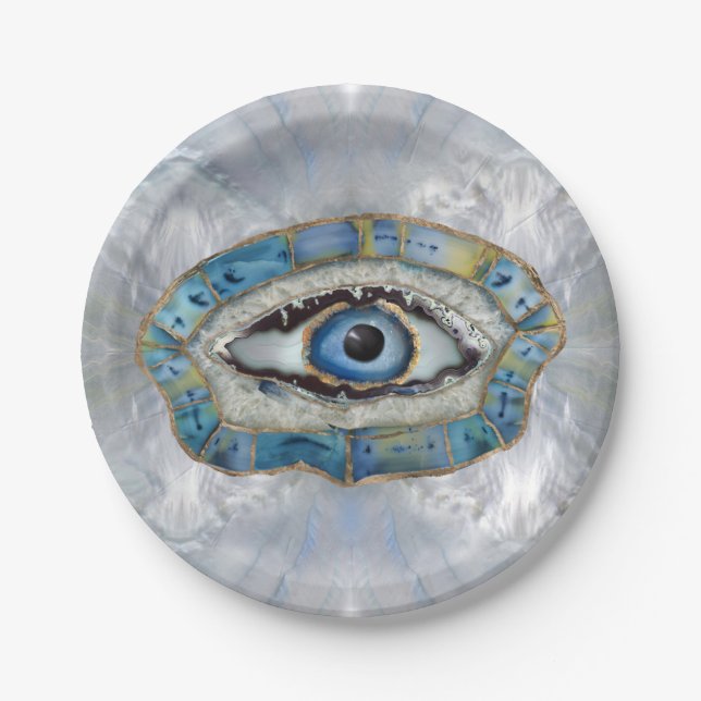 Evil Eye Amulet Geodes und Kristalle Pappteller (Vorderseite)