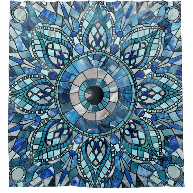 Evil Eye Amulet Mosaic Mandala Art Duschvorhang (Vorderseite)