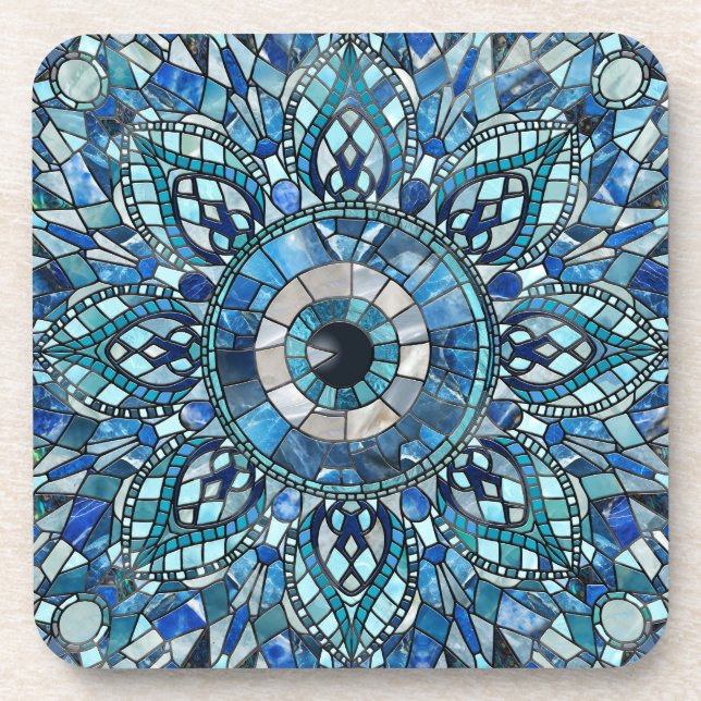 Evil Eye Amulet Mosaic Mandala Art Getränkeuntersetzer (Vorderseite)
