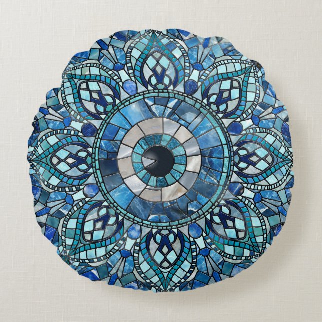 Evil Eye Amulet Mosaic Mandala Art Rundes Kissen (Vorderseite)