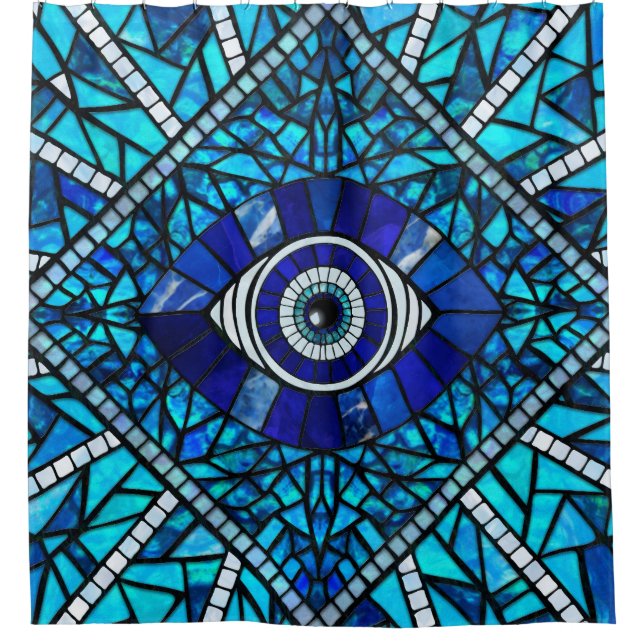 Evil Eye Amulet Mosaik Art Duschvorhang (Vorderseite)