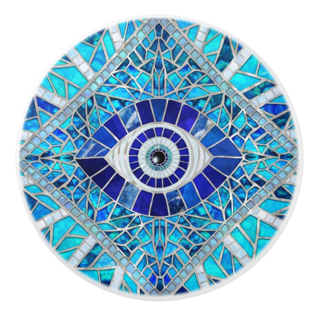 Evil Eye Amulet Mosaik Art Keramikknauf (Vorderseite)
