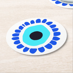 Evil Eye Antikgriechisch Türkisches Lucky Symbol Runder Pappuntersetzer