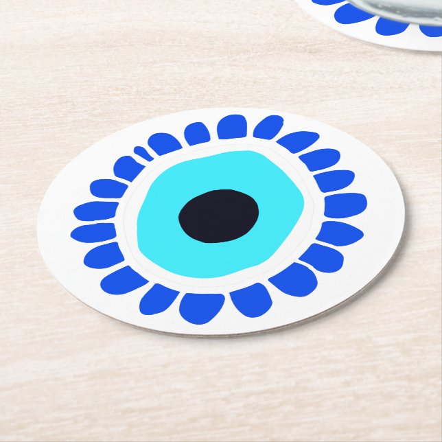 Evil Eye Antikgriechisch Türkisches Lucky Symbol Runder Pappuntersetzer (Angewinkelt)