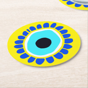 Evil Eye Antikgriechisch Türkisches Lucky Symbol Runder Pappuntersetzer