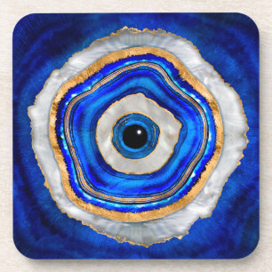 Evil Eye Aquarellfarbe und Gold Getränkeuntersetzer