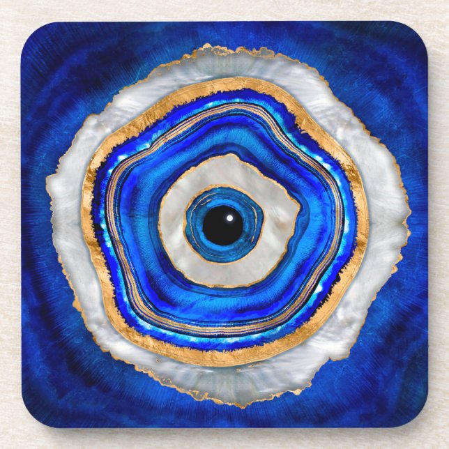 Evil Eye Aquarellfarbe und Gold Getränkeuntersetzer (Vorderseite)
