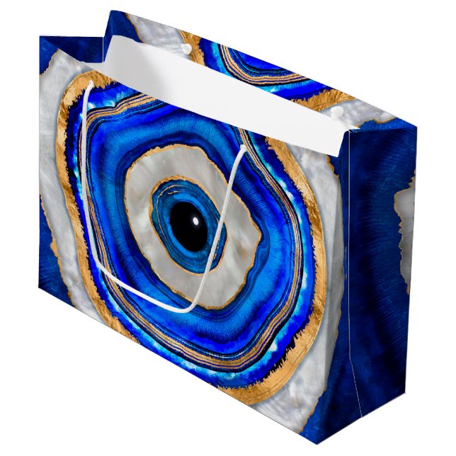Evil Eye Aquarellfarbe und Gold Große Geschenktüte (Vorderseite Schrägansicht)