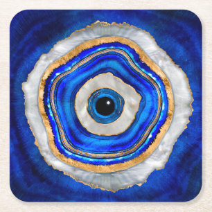 Evil Eye Aquarellfarbe und Gold Rechteckiger Pappuntersetzer