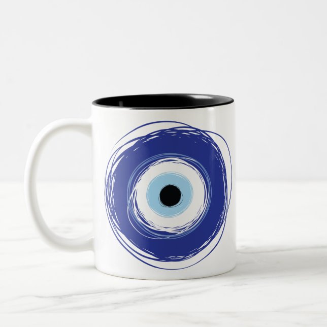 Evil Eye Artistic Blau Griechisch Zweifarbige Tasse (Links)