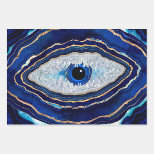 Evil Eye Blue Agate Geode Ditital Art Geschenkpapier Set