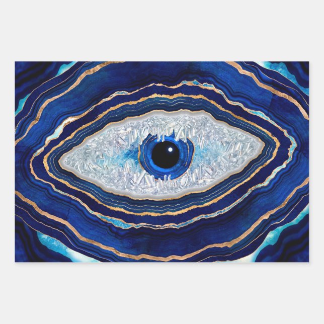 Evil Eye Blue Agate Geode Ditital Art Geschenkpapier Set (Vorderseite)