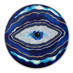 Evil Eye Blue Agate Geode Ditital Art Keramikknauf
