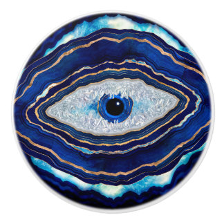 Evil Eye Blue Agate Geode Ditital Art Keramikknauf