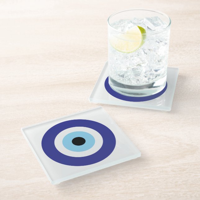Evil Eye Blue Mati umkreist Untersetzer (Schrägansicht)
