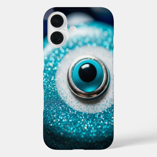 Evil Eye Glass Glitter Talisman iPhone 16 Hülle (Rückseite)