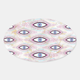 Evil Eye Illustrierte Augen farbig Ovaler Aufkleber