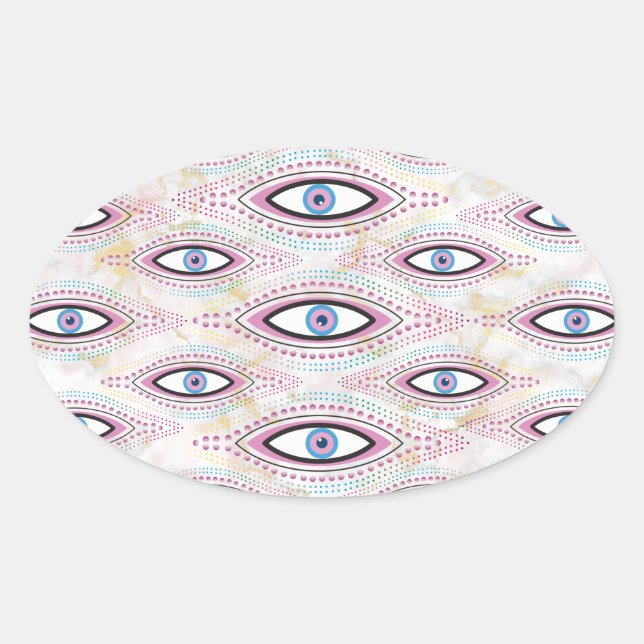 Evil Eye Illustrierte Augen farbig Ovaler Aufkleber (Vorderseite)