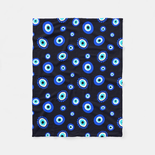 Evil Eye Midnight Blue und Aqua Greece Eye Muster Fleecedecke (Vorderseite)