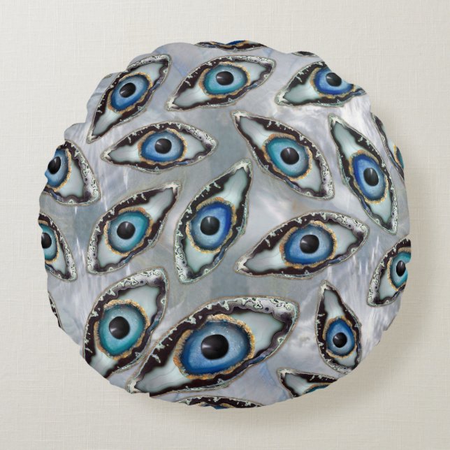 Evil Eye Muster Geodes und Kristalle auf Perle Rundes Kissen (Vorderseite)