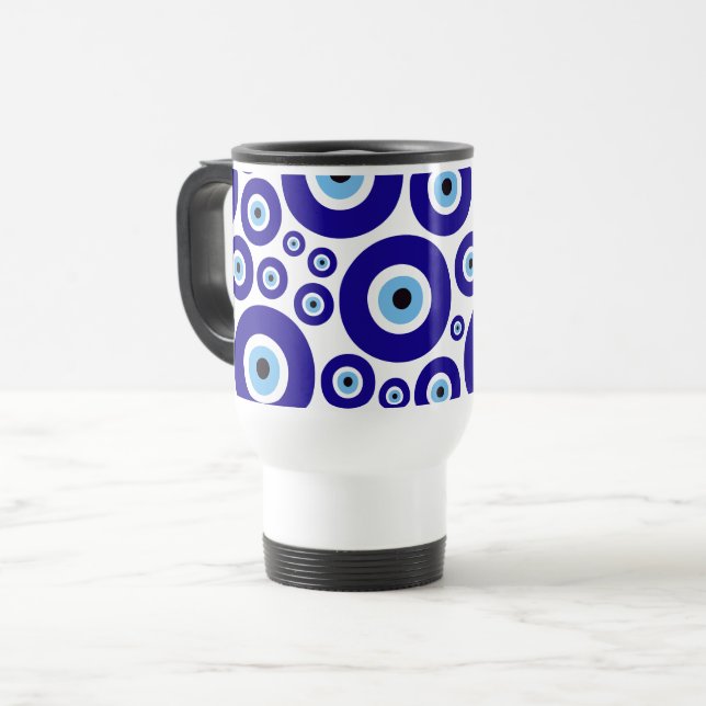 Evil Eye Pattern, Greek Eye, Turkish Eye, Nazar Reisebecher (Vorderseite Links)