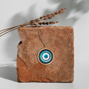 Evil Eye Pendant Necklace - Griechischer Charm Imi Vergoldete Kette