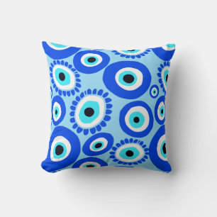 Evil Eye Symbol Aqua Blue Kissen