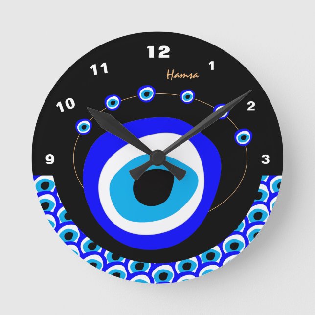 Evil Eye Talisman & Arabic Amulet /Türkisch, Griec Runde Wanduhr (Vorderseite)