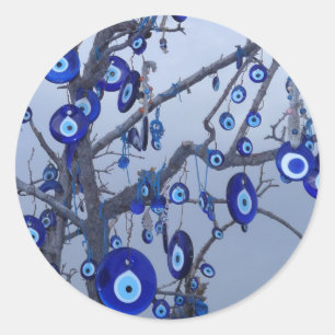 Evil Eye Tree, Blue Nazar Amulet Charme Accessoire Runder Aufkleber
